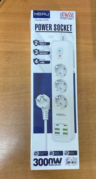 HEPU HP-H11 3'LÜ 2MT 4USB-A 2Type-C HIZLI ŞARJLI AKIM KORUMALI PRİZ