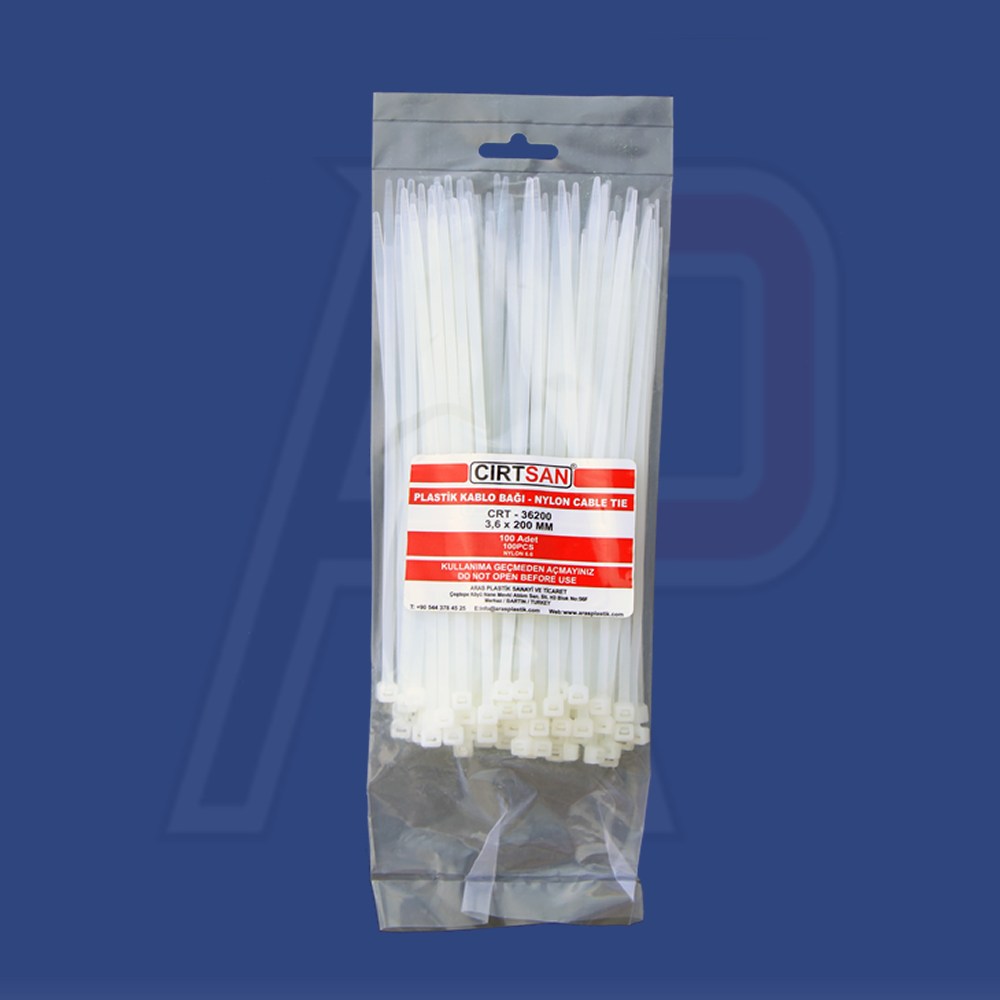 CIRTSAN PLASTİK KABLO BAĞI 3.6X200MM BEYAZ