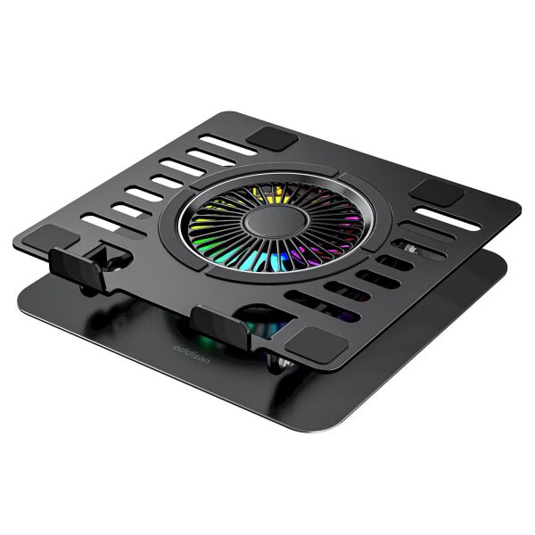 Addison AD-RC36 Steely 360 Derece Fanlı RGB Işıklı Siyah Metal Notebook Soğutucu