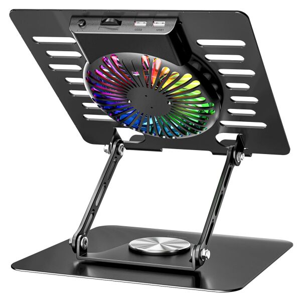Addison AD-RC36 Steely 360 Derece Fanlı RGB Işıklı Siyah Metal Notebook Soğutucu