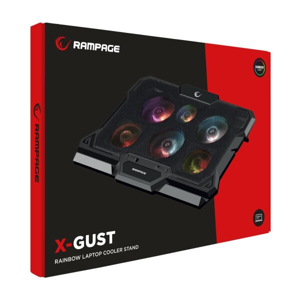 Rampage AD-RC10 X-GUST Siyah 6 Fanlı Rainbow Işıklandırmalı Notebook Soğutucu Stand