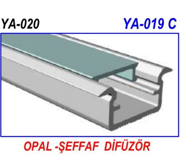 LED PROFİL KASASI YA-020 KASA+CAM DAHİL 305 CM 1 BOY  FİYATIDIR