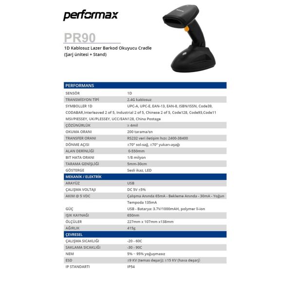 Performax PR-90 1D Linear Usb El Tipi Kablosuz Barkod Okuyucu