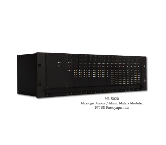 Maxlogic Anons / Alarm Matrix Paneli, 19'', 3U Rack Yapısında, Anons Güç Modülü ve Anons Çıkış Modülü Dahil, Temel Model