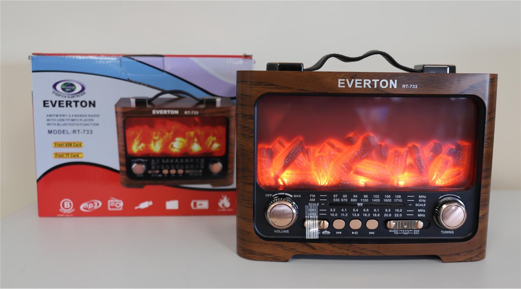 Everton Rt-733 Bluetooth Fm/Usb/Tf/Aux Şarjlı Nostaljik Şömineli Radyo