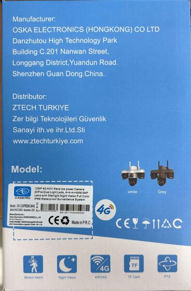 O-KAM OK-335 4 LENS ÇİFT PANEL 24SAAT ÇALIŞMA ÇAKARLI 4G SİM KARTLI IP KAMERA