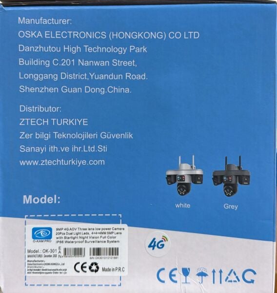 O-KAM OK-301 4G SİM KARTLI Solar Büyük Panel 4+4+4 - 12MP PTZ 3 Lens Köşeler Ayarlı Kamera