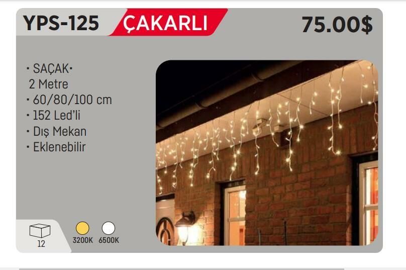 YCL YPS-125G PERDE LED AKAR 2X1 MT 60-80-100 GÜN IŞIĞI 152 LEDLİ 220 VOLT  DIŞ MEKAN