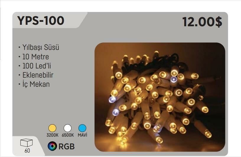 YCL YPS-100 GÜN IŞIĞI YILBAŞI SÜSÜ 10 MT 100 LEDLİ  220 VOLT EKLENEBİLİR İÇ MEKAN