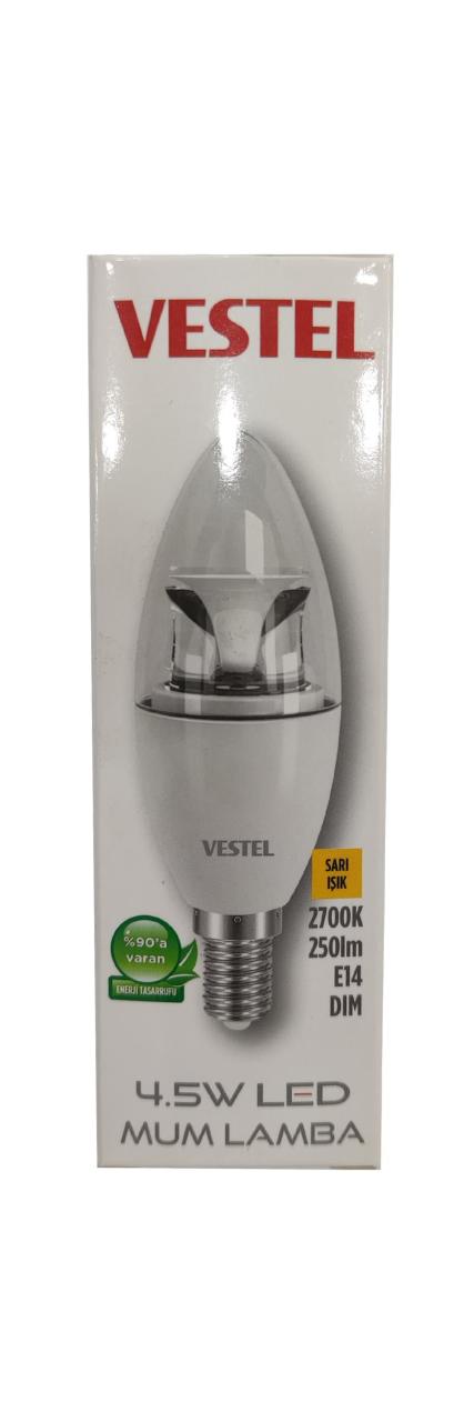 VESTEL 4.5W LED MUM LAMBA 2700K E14 DIMLENEBİLİR SARI RENK